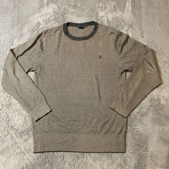 French Connection Mens Striped Knit Long Sleeve Pullover Sweater Gray / Navy Med - Picture 5 of 7